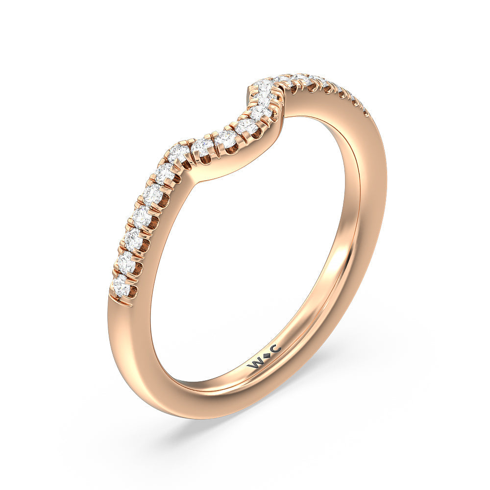 Crescent Diamond Wedding Band with Lab Cut Diamond in 14KT Rose Gold view 4
