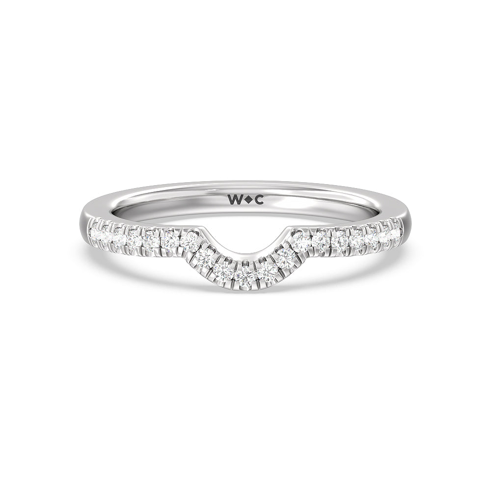 Crescent Diamond Wedding Band with Lab Cut Diamond in 14KT White Gold view 1
