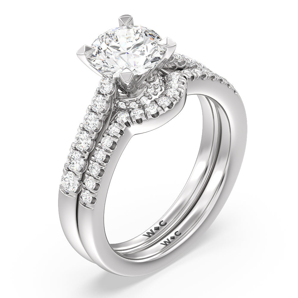 Crescent Diamond Wedding Band with Lab Cut Diamond in 14KT White Gold view 3
