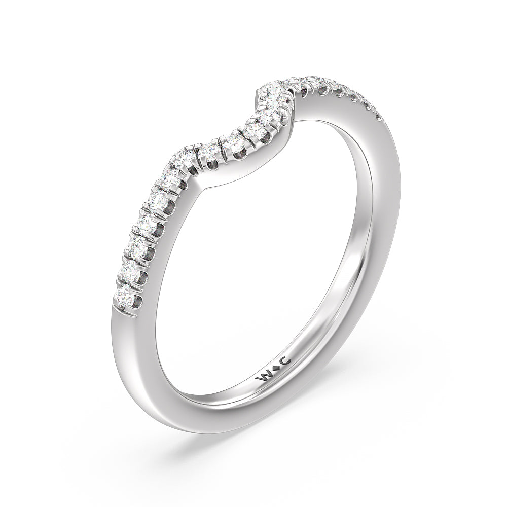 Crescent Diamond Wedding Band with Lab Cut Diamond in 14KT White Gold view 4
