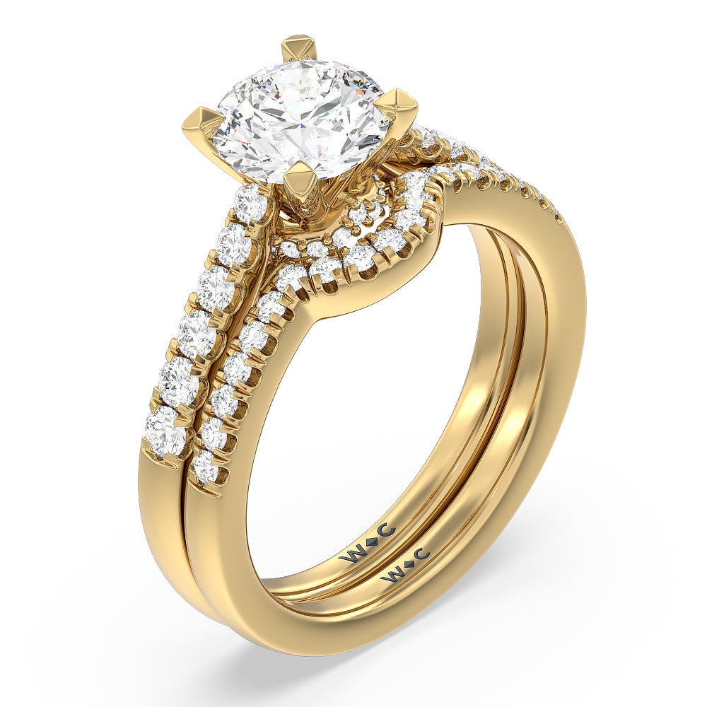 Crescent Diamond Wedding Band with Lab Cut Diamond in 14KT Yellow Gold view 3
