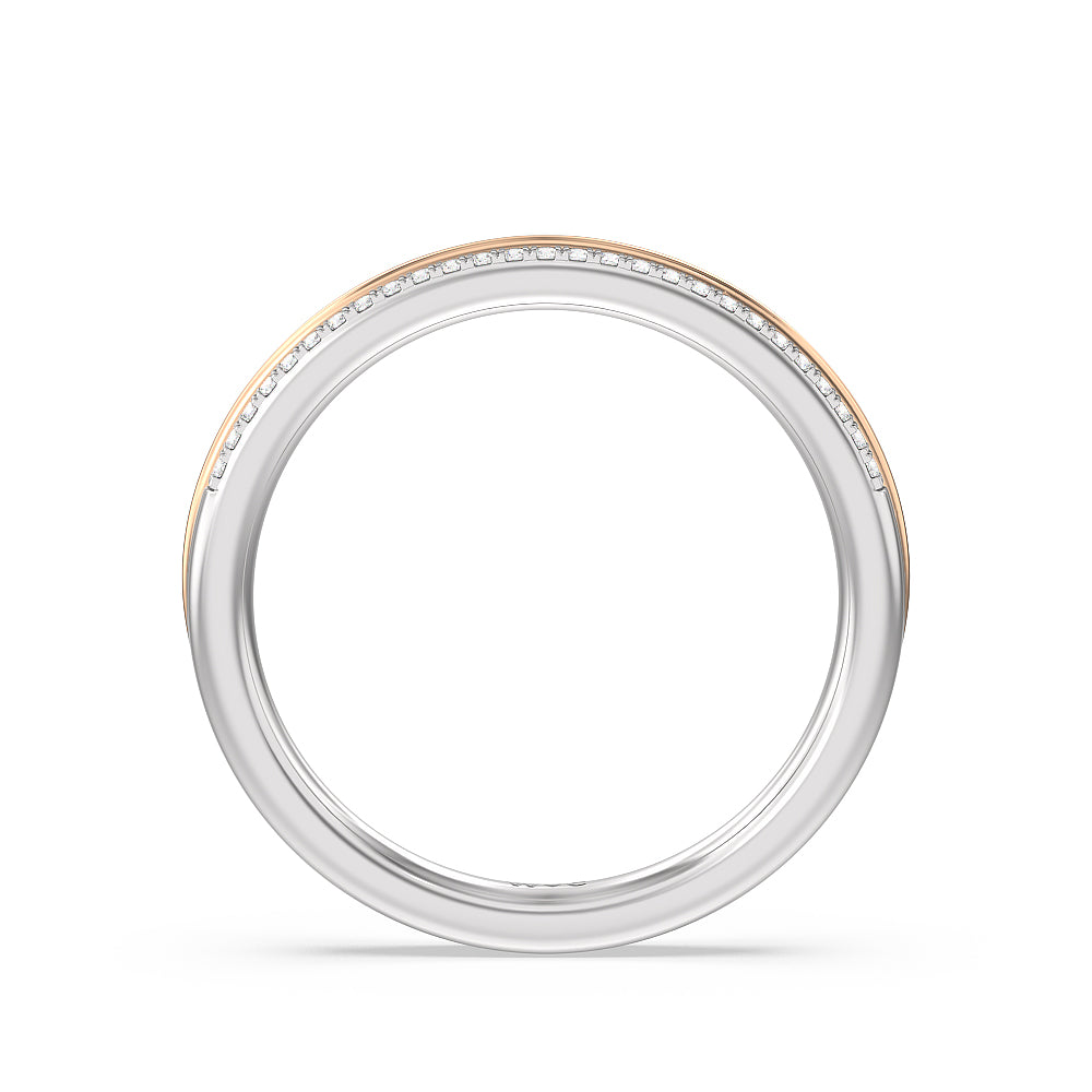 Double Row Pave Hidden Halo Diamond Wedding Band with Lab Cut Diamond in 14KT White & Rose Gold view 2
