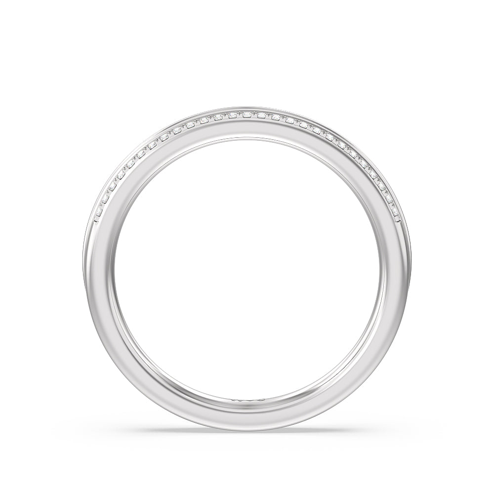 Double Row Pave Hidden Halo Diamond Wedding Band with Lab Cut Diamond in 14KT White Gold view 2
