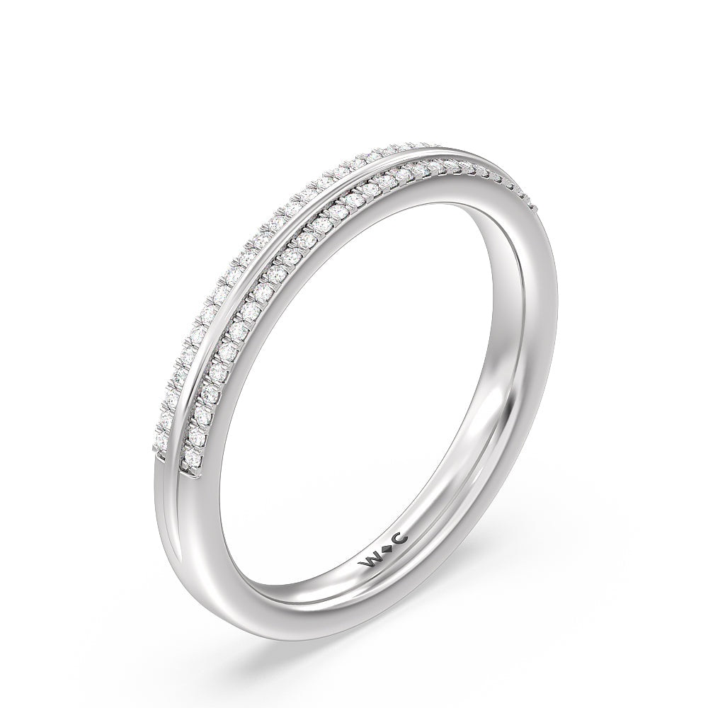 Double Row Pave Hidden Halo Diamond Wedding Band with Lab Cut Diamond in 14KT White Gold view 4
