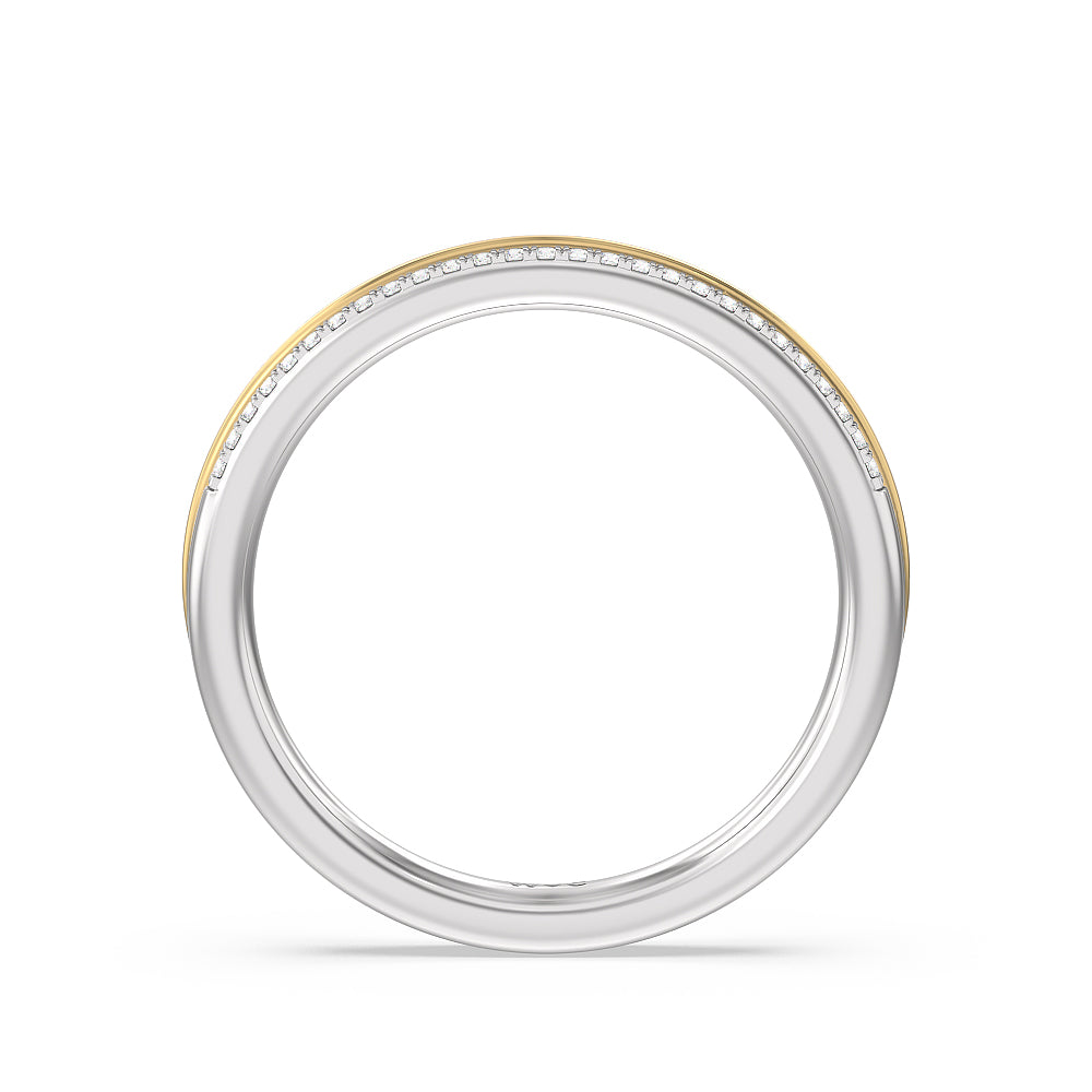 Double Row Pave Hidden Halo Diamond Wedding Band with Lab Cut Diamond in 14KT White & Yellow Gold view 2
