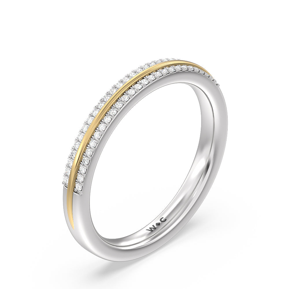 Double Row Pave Hidden Halo Diamond Wedding Band with Lab Cut Diamond in 14KT White & Yellow Gold view 4
