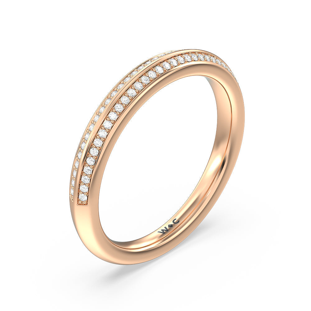 Knife Edge Diamond Hidden Halo Wedding Band with Lab Cut Diamond in 14KT Rose Gold view 4
