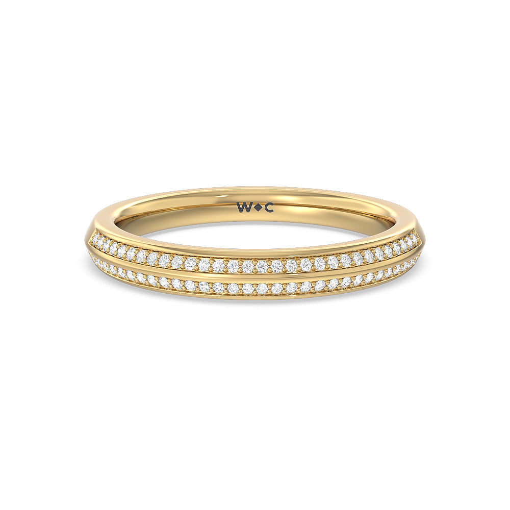 Knife Edge Diamond Hidden Halo Wedding Band with Lab Cut Diamond in 14KT Yellow Gold view 1
