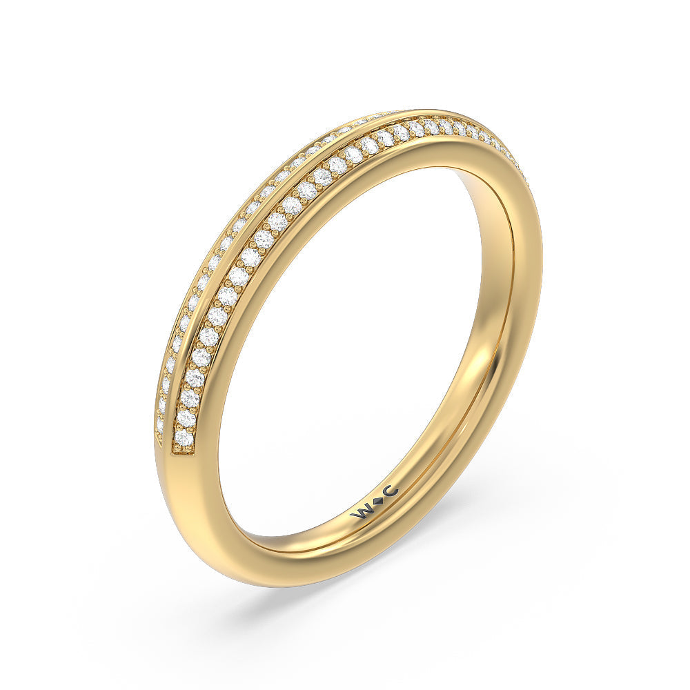 Knife Edge Diamond Hidden Halo Wedding Band with Lab Cut Diamond in 14KT Yellow Gold view 4
