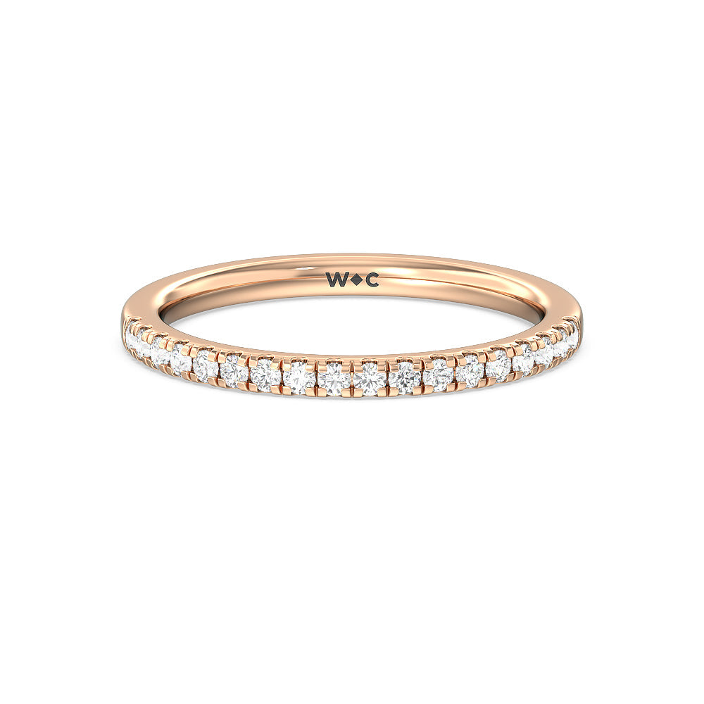 Petite Pave Hidden Halo Diamond Wedding Band with 18KT Rose Gold Cut Diamond in 14KT Rose Gold view 1
