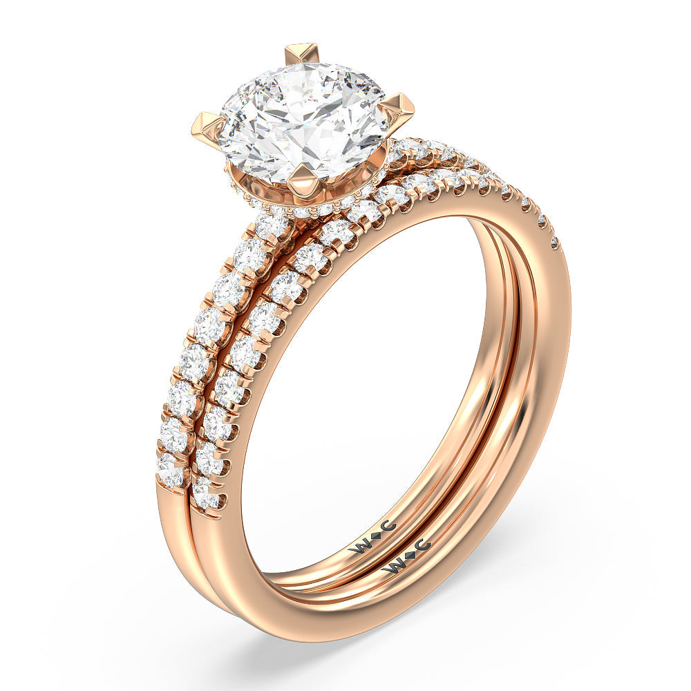 Petite Pave Hidden Halo Diamond Wedding Band with 18KT Rose Gold Cut Diamond in 14KT Rose Gold view 3
