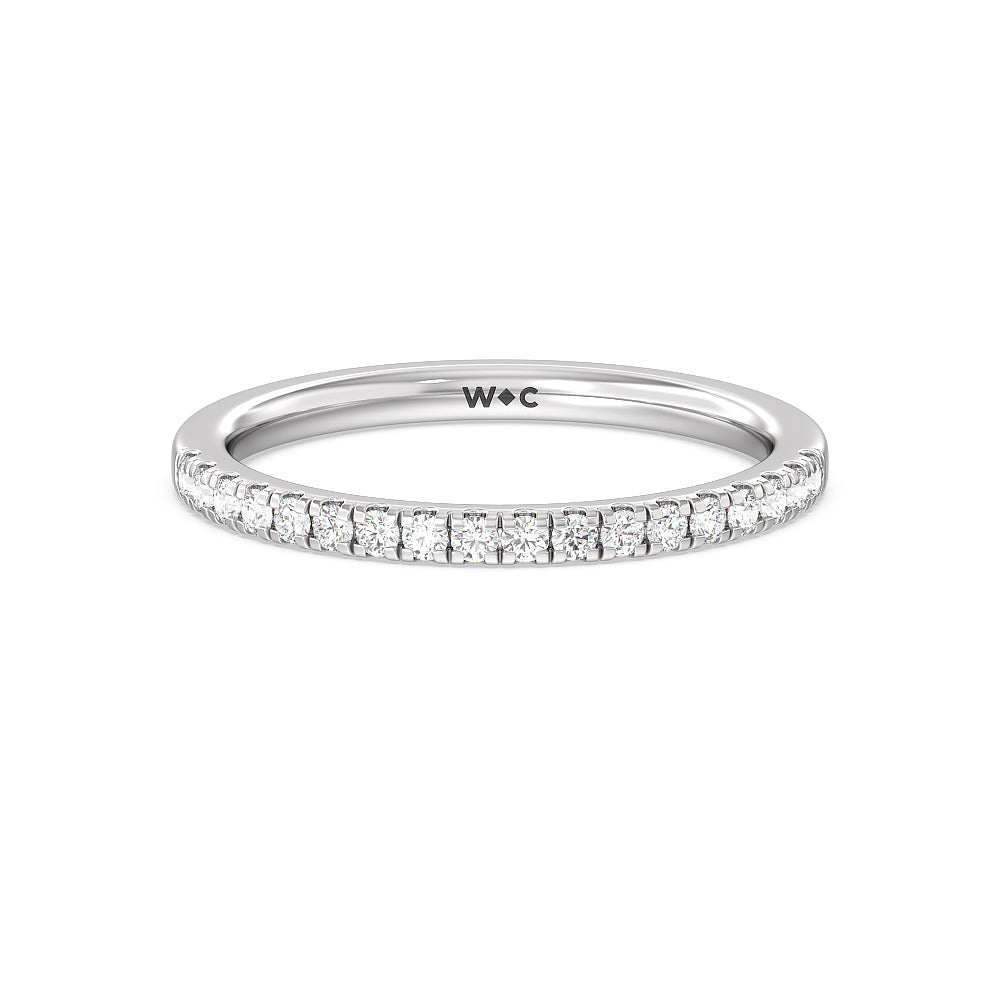 Petite Pave Hidden Halo Diamond Wedding Band with 18KT White Gold Cut Diamond in 14KT White Gold view 1
