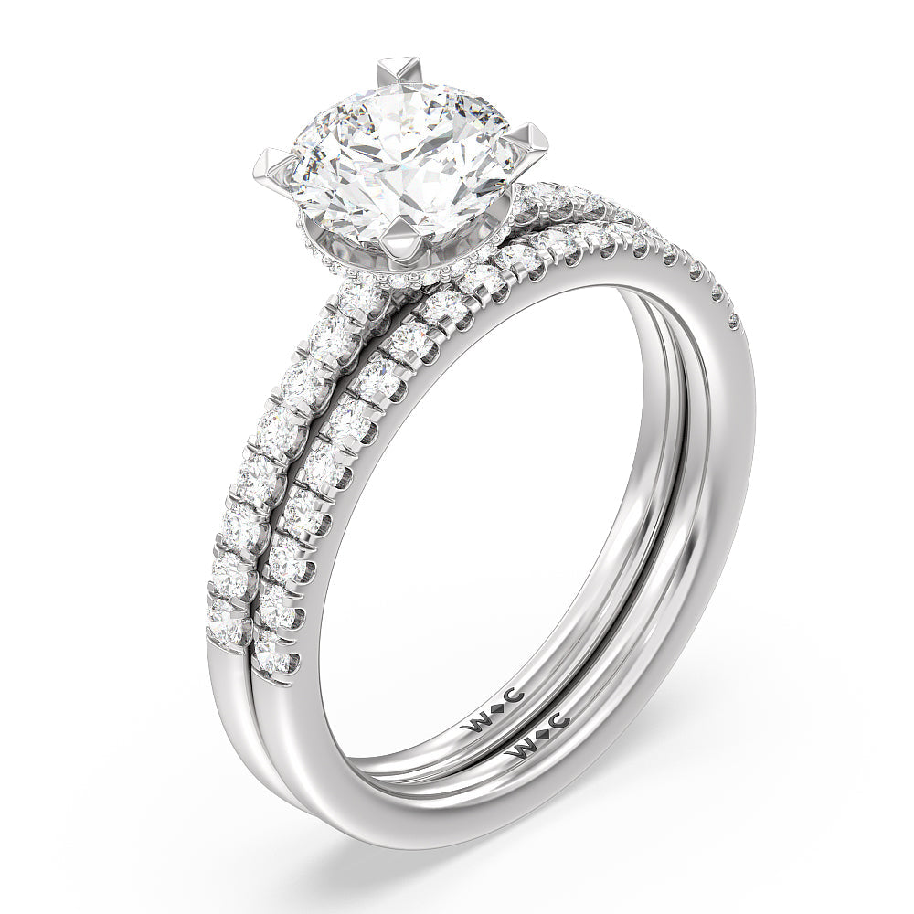 Petite Pave Hidden Halo Diamond Wedding Band with 18KT White Gold Cut Diamond in 14KT White Gold view 3
