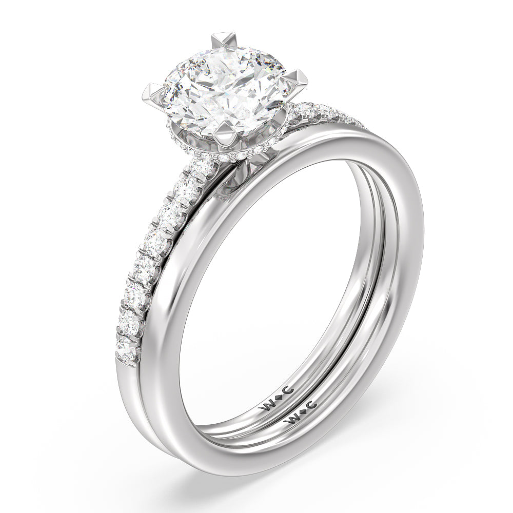 Round Cut Petite Pave Hidden Halo Engagement Ring with Lab Grown Diamond in 14KT Platinum view 4
