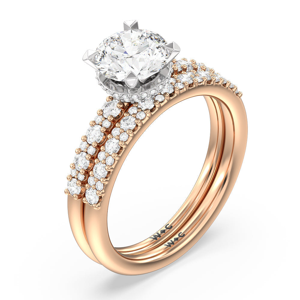 Modern Pave Diamond Wedding Band with 18KT Rose Gold Cut Diamond in 14KT Rose Gold view 3
