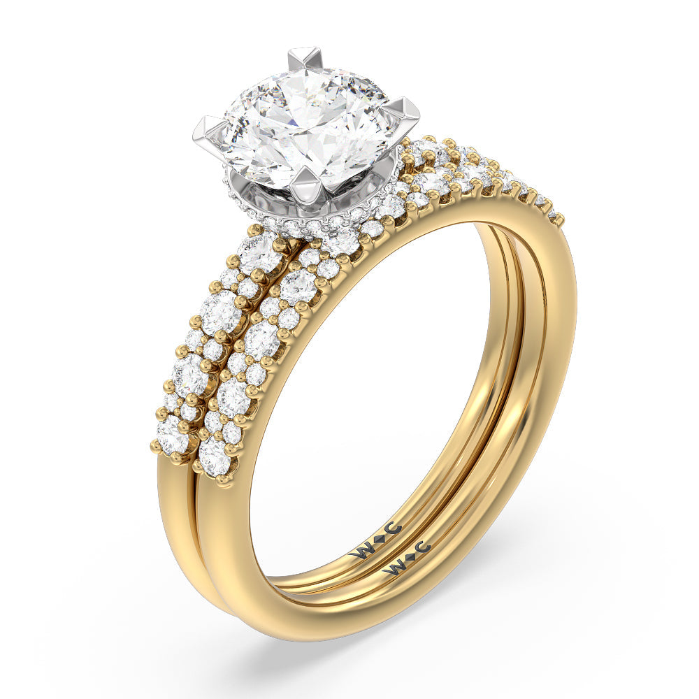 Modern Pave Diamond Wedding Band with 18KT Yellow Gold Cut Diamond in 14KT Yellow Gold view 3
