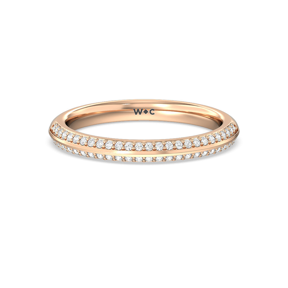 Pave Knife Edge Diamond Wedding Band with Lab Cut Diamond in 14KT Rose Gold view 1
