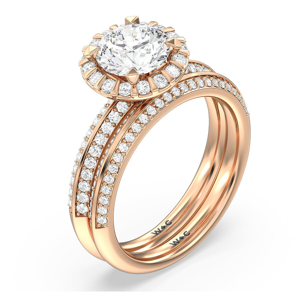 Pave Knife Edge Diamond Wedding Band with Lab Cut Diamond in 14KT Rose Gold view 3
