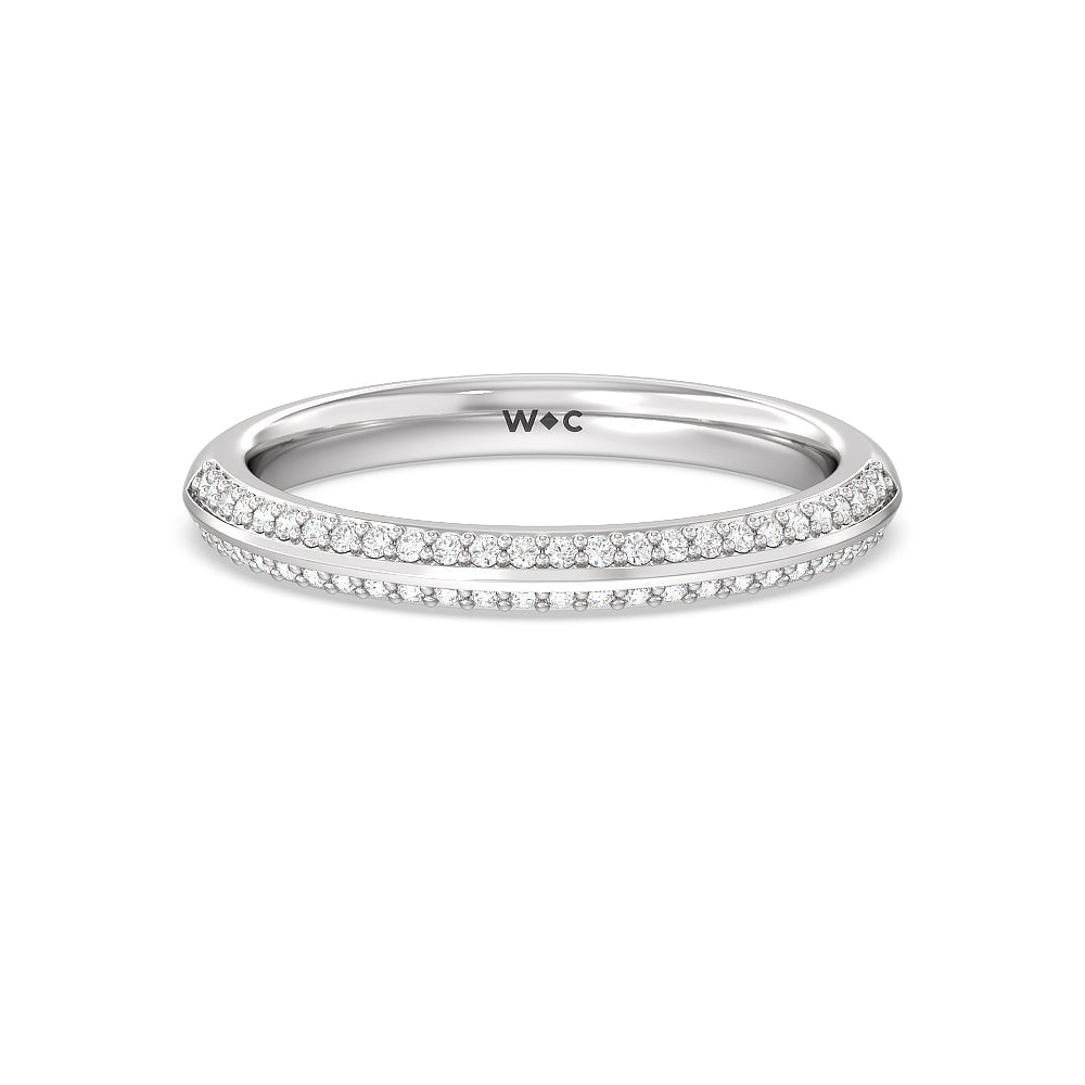 Pave Knife Edge Diamond Wedding Band with Lab Cut Diamond in 14KT White Gold view 1

