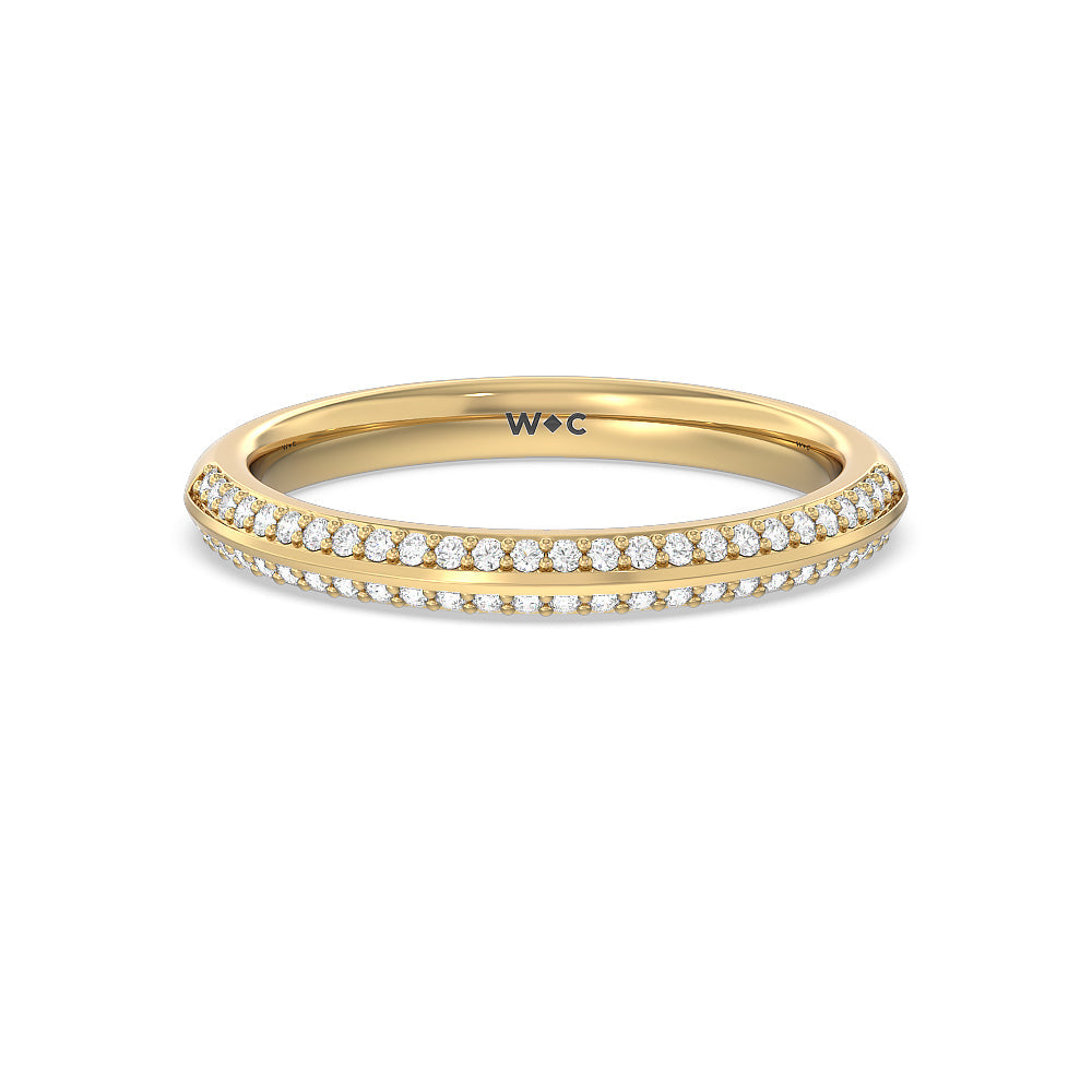 Pave Knife Edge Diamond Wedding Band with Lab Cut Diamond in 14KT Yellow Gold view 1
