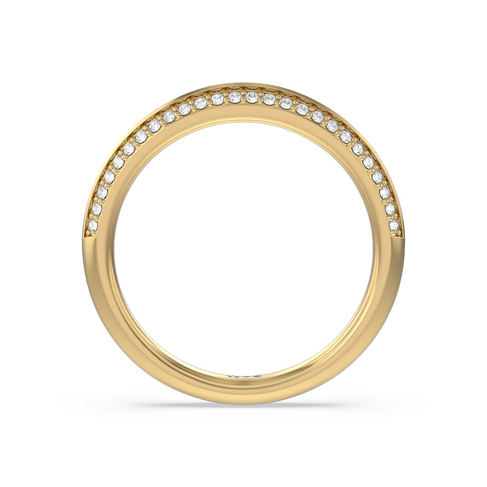 Pave Knife Edge Diamond Wedding Band with Lab Cut Diamond in 14KT Yellow Gold view 2
