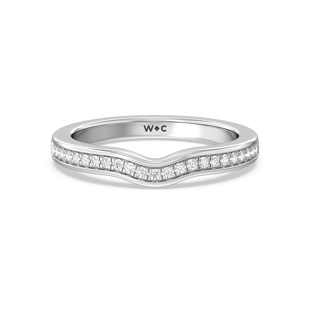 Hidden Accent Double Halo Diamond Wedding Band with 18KT White Gold Cut Diamond in 14KT White Gold view 1
