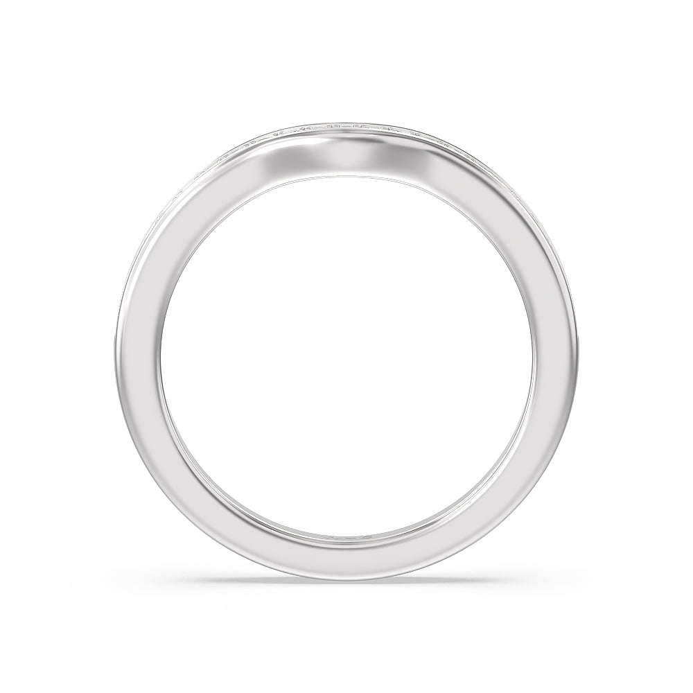 Hidden Accent Double Halo Diamond Wedding Band with 18KT White Gold Cut Diamond in 14KT White Gold view 2
