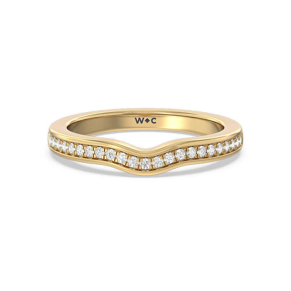 Hidden Accent Double Halo Diamond Wedding Band with 18KT Yellow Gold Cut Diamond in 14KT Yellow Gold view 1
