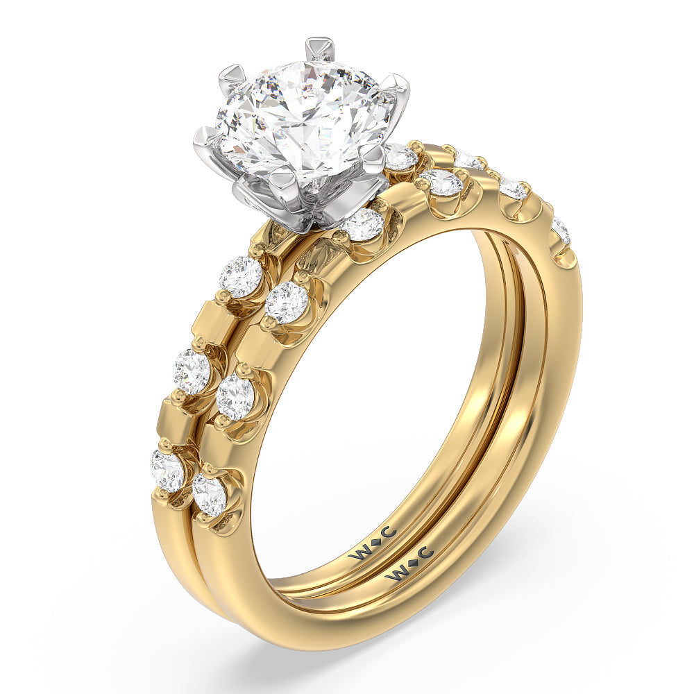 Petal 6 Claw Petal Hidden Accent Engagement Ring with Round Cut Diamond in 14KT White & Yellow Gold view 4
