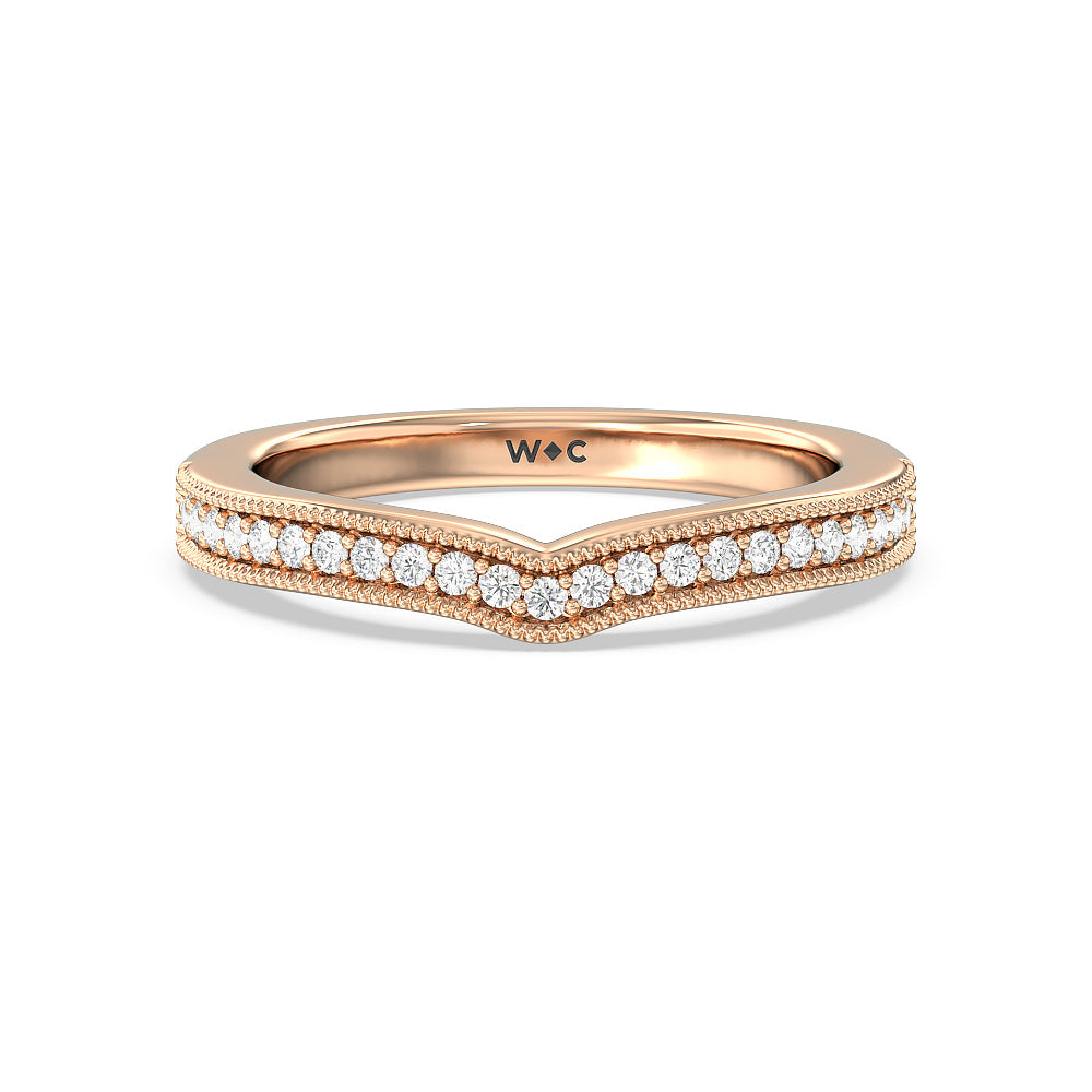 Petal Hidden Accent Milgrain Diamond Wedding Band with Lab Cut Diamond in 14KT Rose Gold view 1
