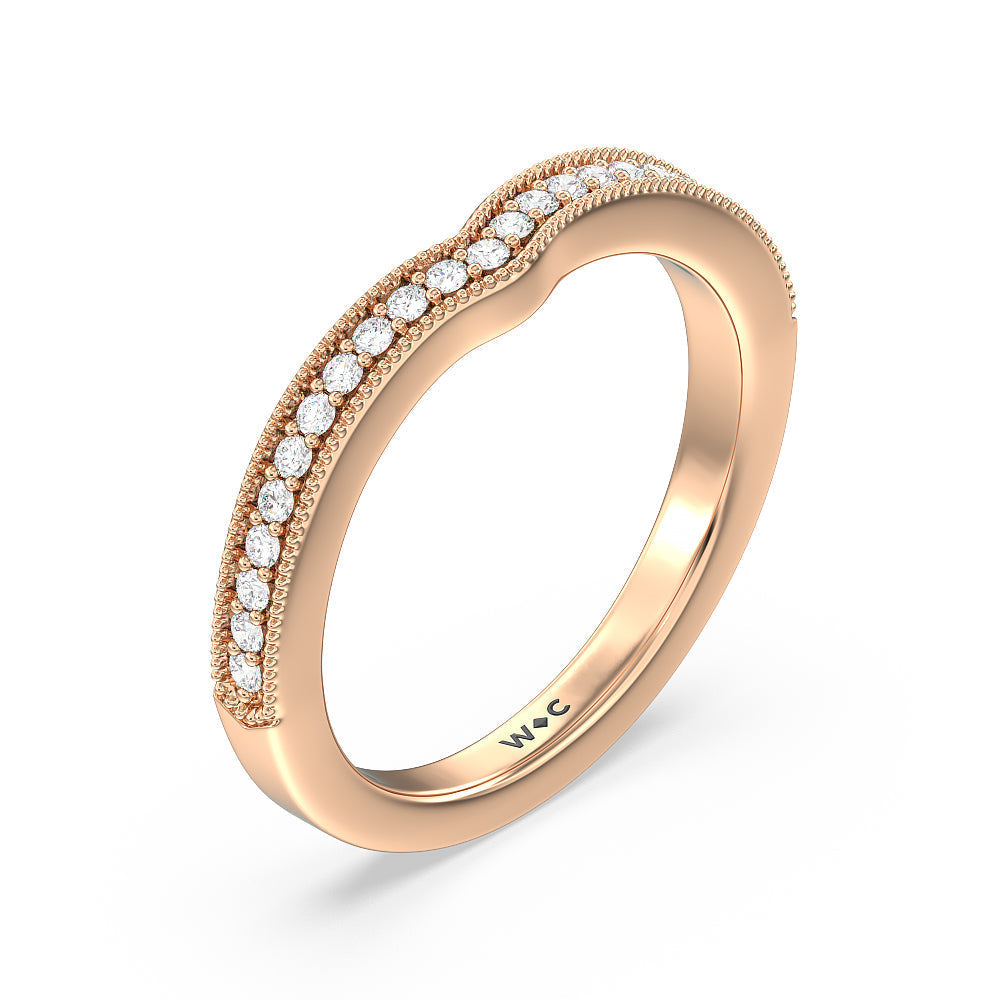 Petal Hidden Accent Milgrain Diamond Wedding Band with Lab Cut Diamond in 14KT Rose Gold view 4
