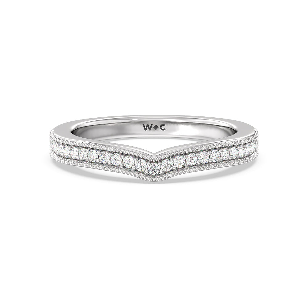 Petal Hidden Accent Milgrain Diamond Wedding Band with Lab Cut Diamond in 14KT White Gold view 1
