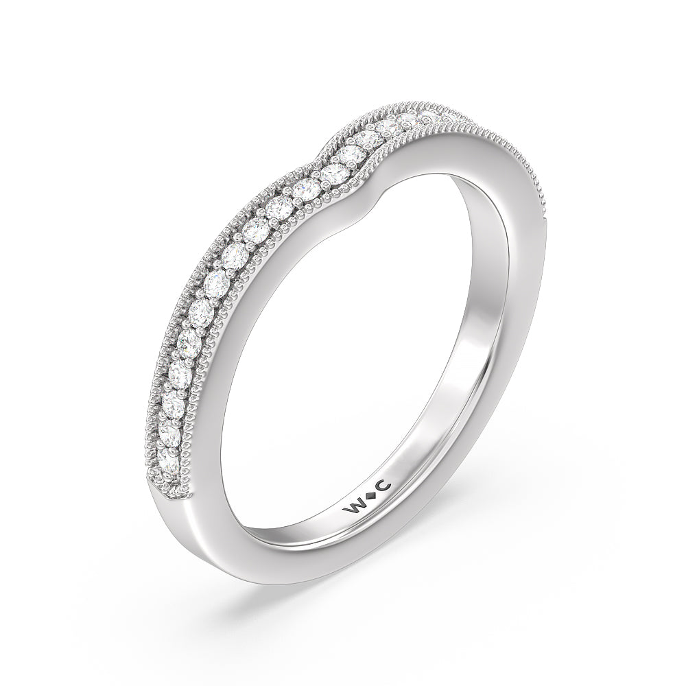 Petal Hidden Accent Milgrain Diamond Wedding Band with Lab Cut Diamond in 14KT White Gold view 4
