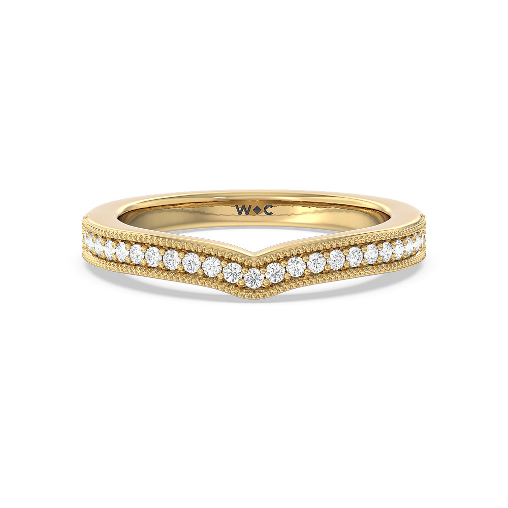 Petal Hidden Accent Milgrain Diamond Wedding Band with Lab Cut Diamond in 14KT Yellow Gold view 1
