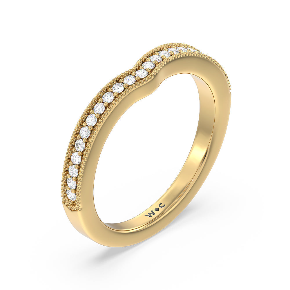 Petal Hidden Accent Milgrain Diamond Wedding Band with Lab Cut Diamond in 14KT Yellow Gold view 4
