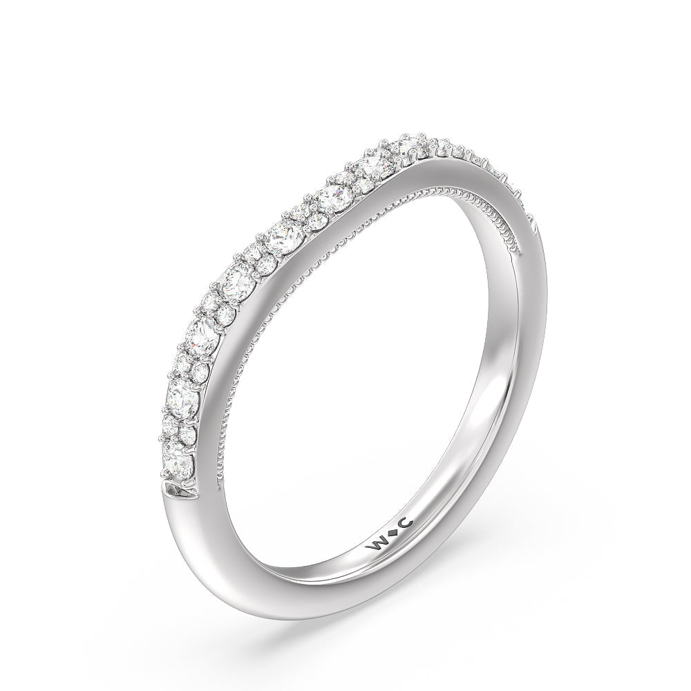 Falling Edge Diamond Wedding Band with 18KT White Gold Cut Diamond in 14KT White Gold view 4
