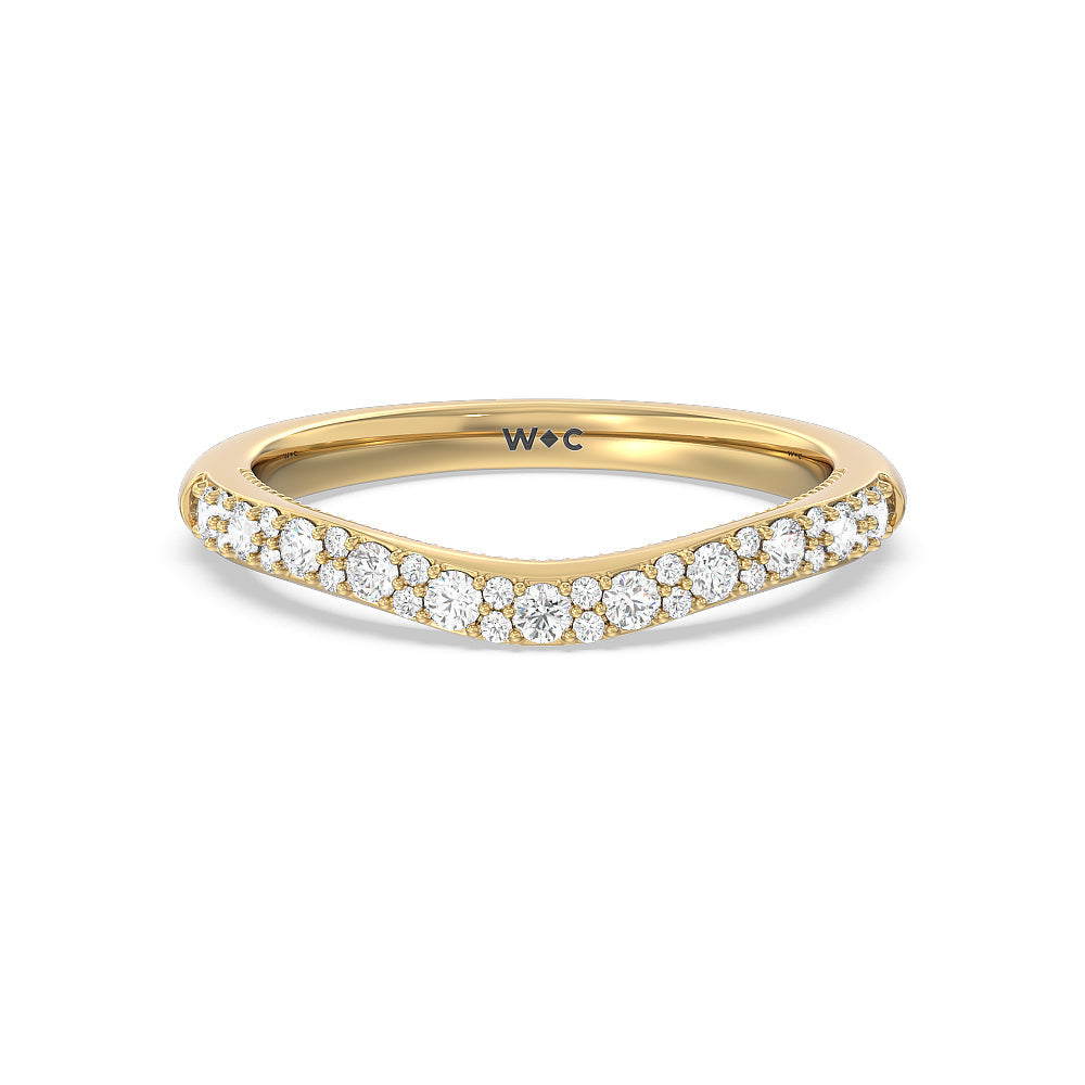 Falling Edge Diamond Wedding Band with 18KT Yellow Gold Cut Diamond in 14KT Yellow Gold view 1
