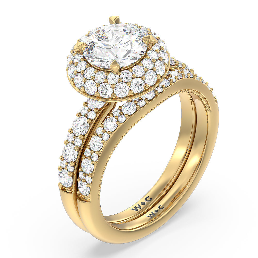 Falling Edge Diamond Wedding Band with 18KT Yellow Gold Cut Diamond in 14KT Yellow Gold view 3
