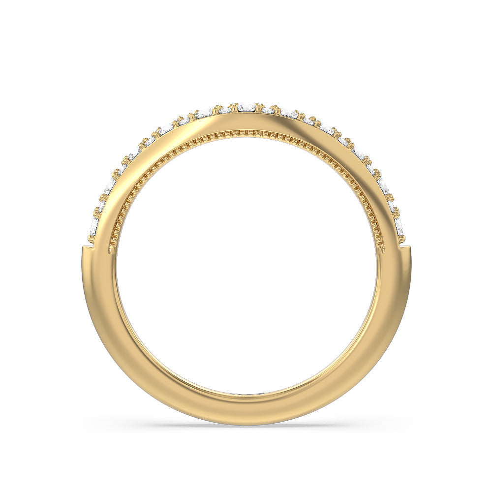 Falling Edge Diamond Wedding Band with 18KT Yellow Gold Cut Diamond in 14KT Yellow Gold view 2
