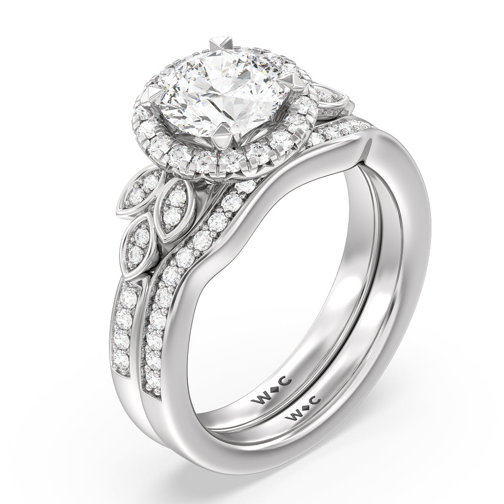 Vine Diamond Shadow Wedding Band with 18KT White Gold Cut Diamond in 14KT White Gold view 3
