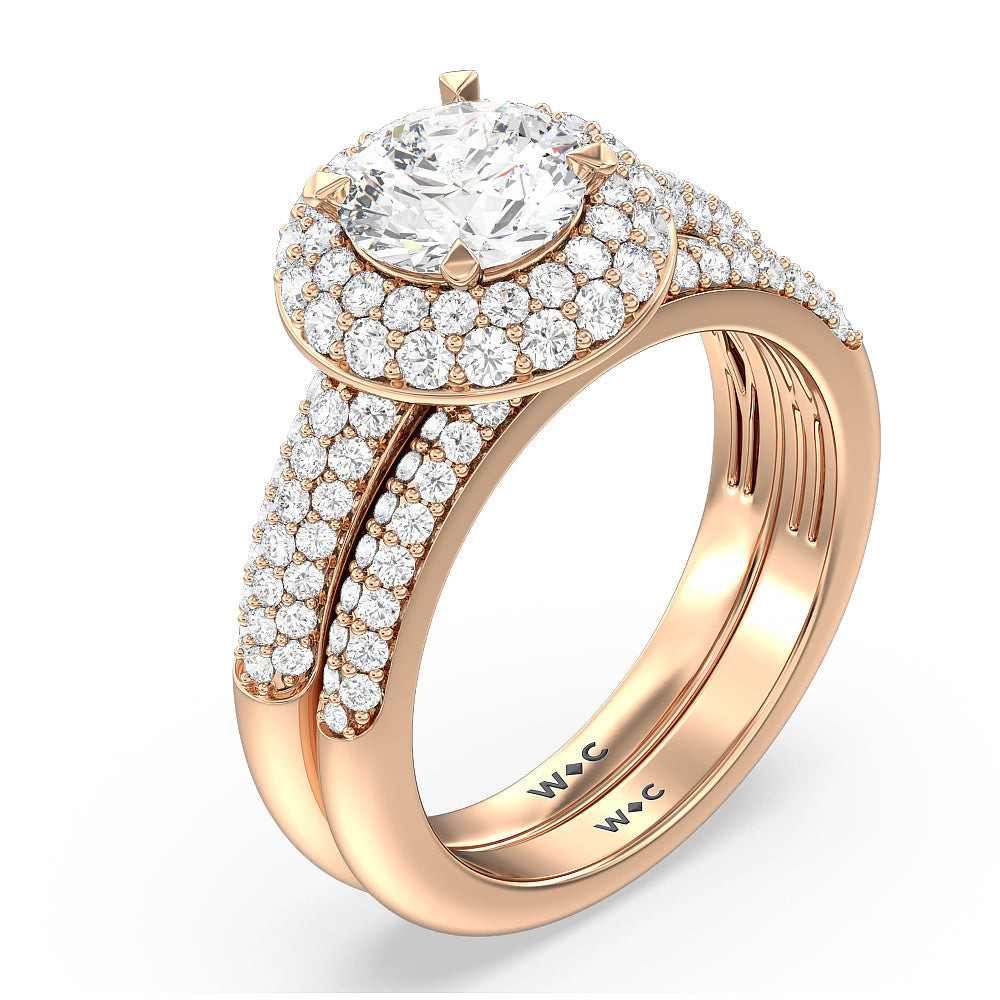 Grande Falling Edge Diamond Wedding Band with 18KT Rose Gold Cut Diamond in 14KT Rose Gold view 3
