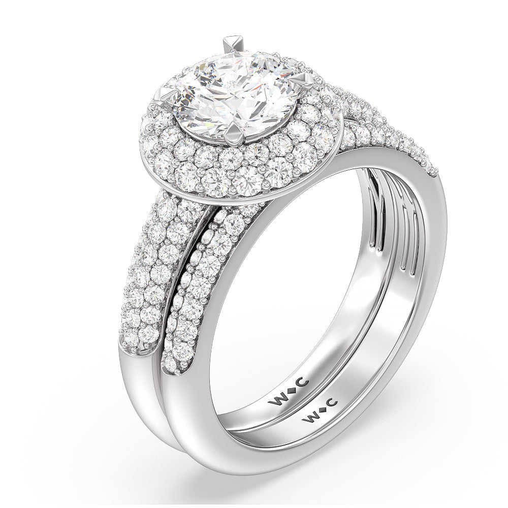Grande Falling Edge Diamond Wedding Band with 18KT White Gold Cut Diamond in 14KT White Gold view 3
