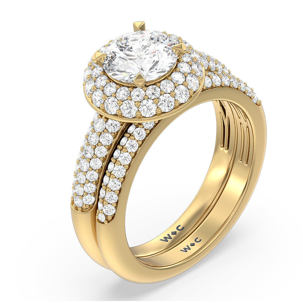 Grande Falling Edge Diamond Wedding Band with 18KT Yellow Gold Cut Diamond in 14KT Yellow Gold view 3
