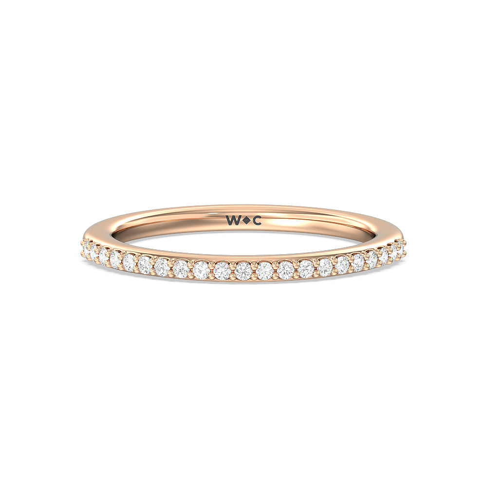 Fine Line Hidden Halo Diamond Wedding Band with 18KT Rose Gold Cut Diamond in 14KT Rose Gold view 1
