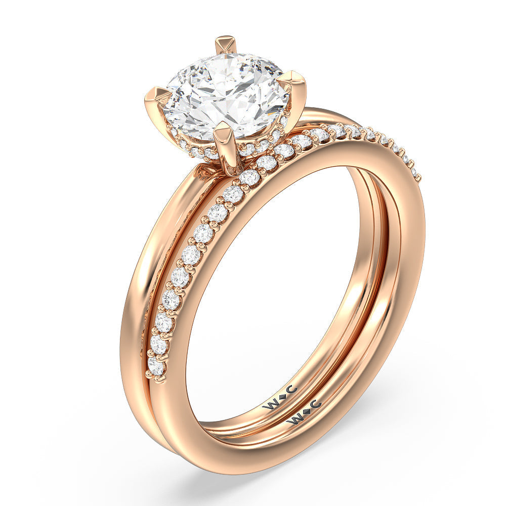 Fine Line Hidden Halo Diamond Wedding Band with 18KT Rose Gold Cut Diamond in 14KT Rose Gold view 3
