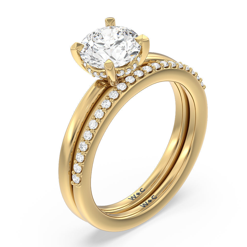 Fine Line Hidden Halo Diamond Wedding Band with 18KT Yellow Gold Cut Diamond in 14KT Yellow Gold view 3

