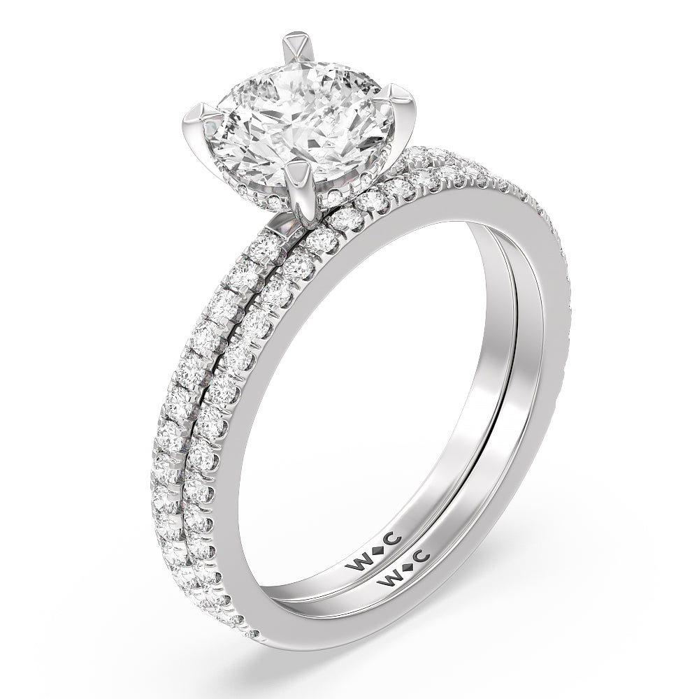 Classic Hidden Halo Wedding Band with 18KT White Gold Cut Diamond in 14KT White Gold view 3
