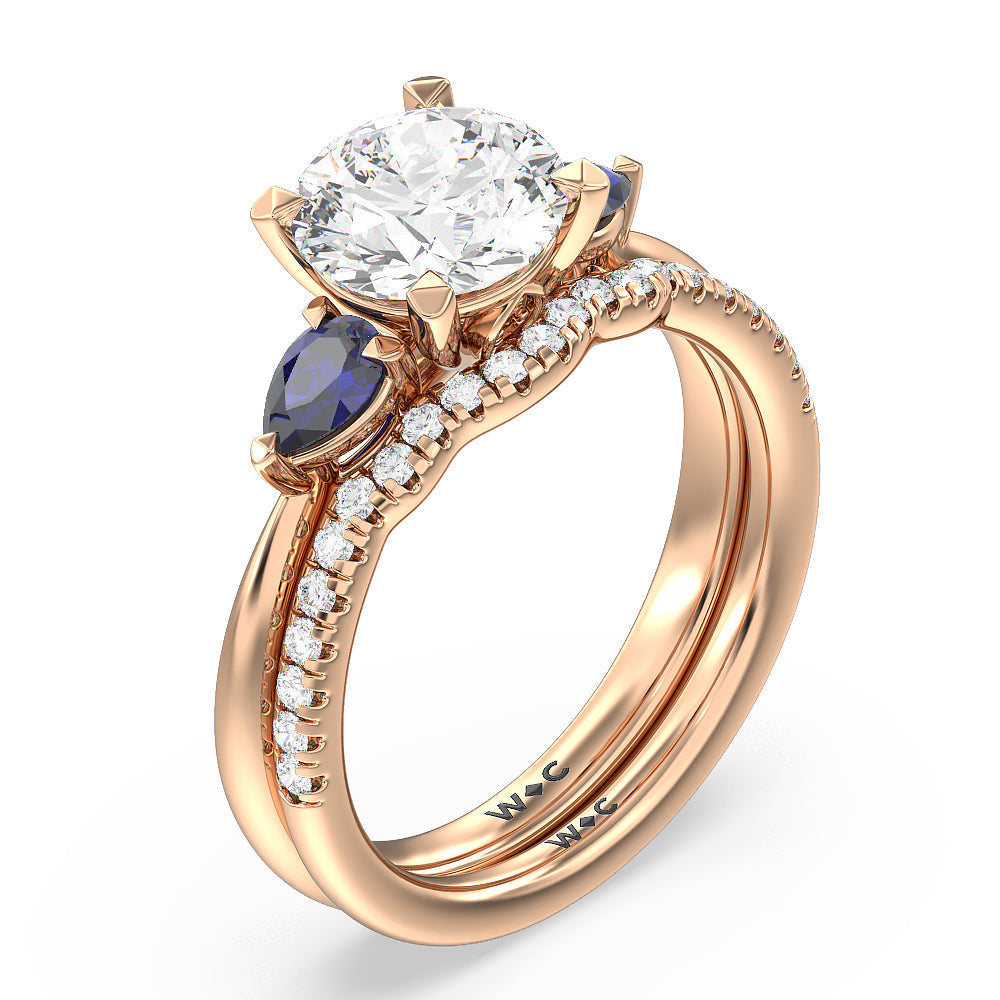 Round Cut Something Blue Iris Three Stone Engagement Ring with Lab Grown Diamond in 14KT Rose Gold view 4
