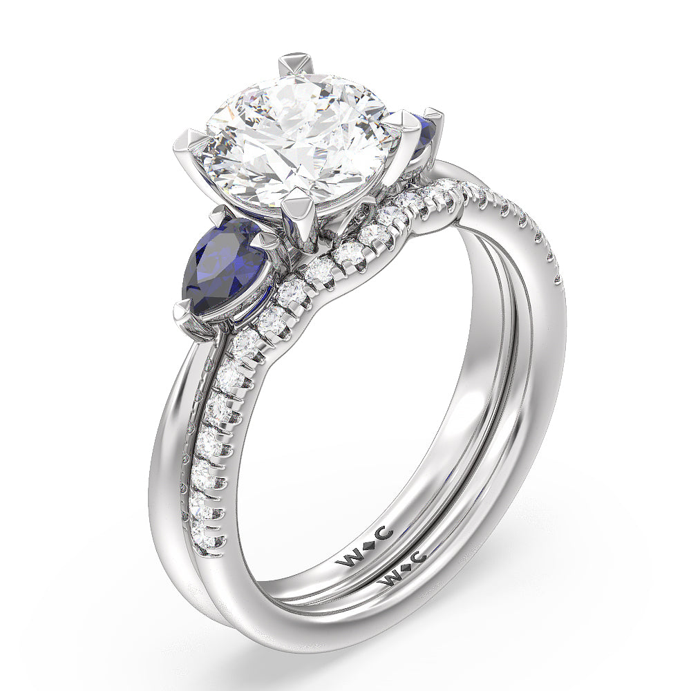Round Cut Something Blue Iris Three Stone Engagement Ring with Lab Grown Diamond in 14KT Platinum view 4
