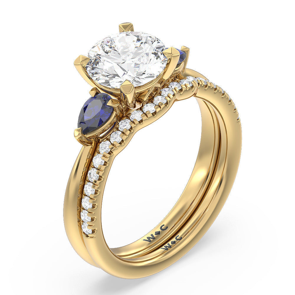 Round Cut Something Blue Iris Three Stone Engagement Ring with Lab Grown Diamond in 14KT Yellow Gold view 4
